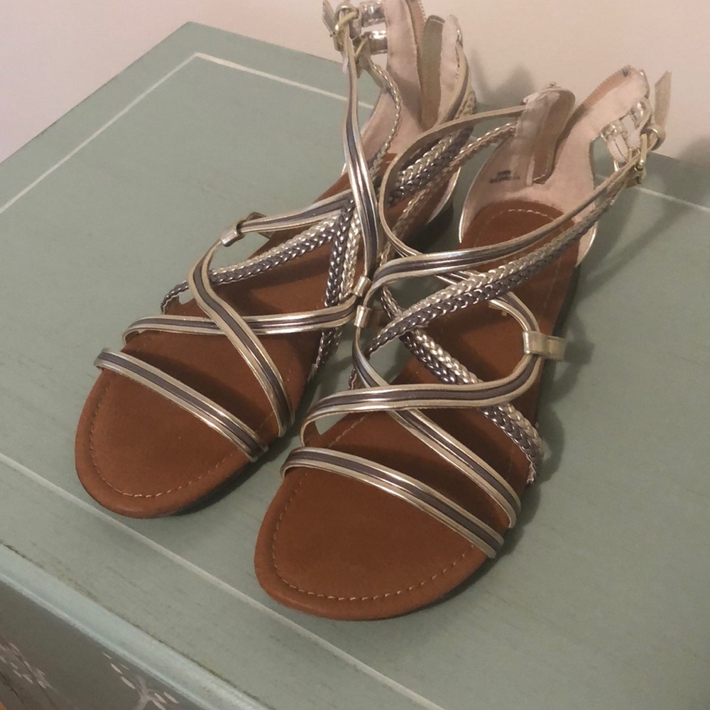 Size 8 silver/gold metallic gladiator sandals